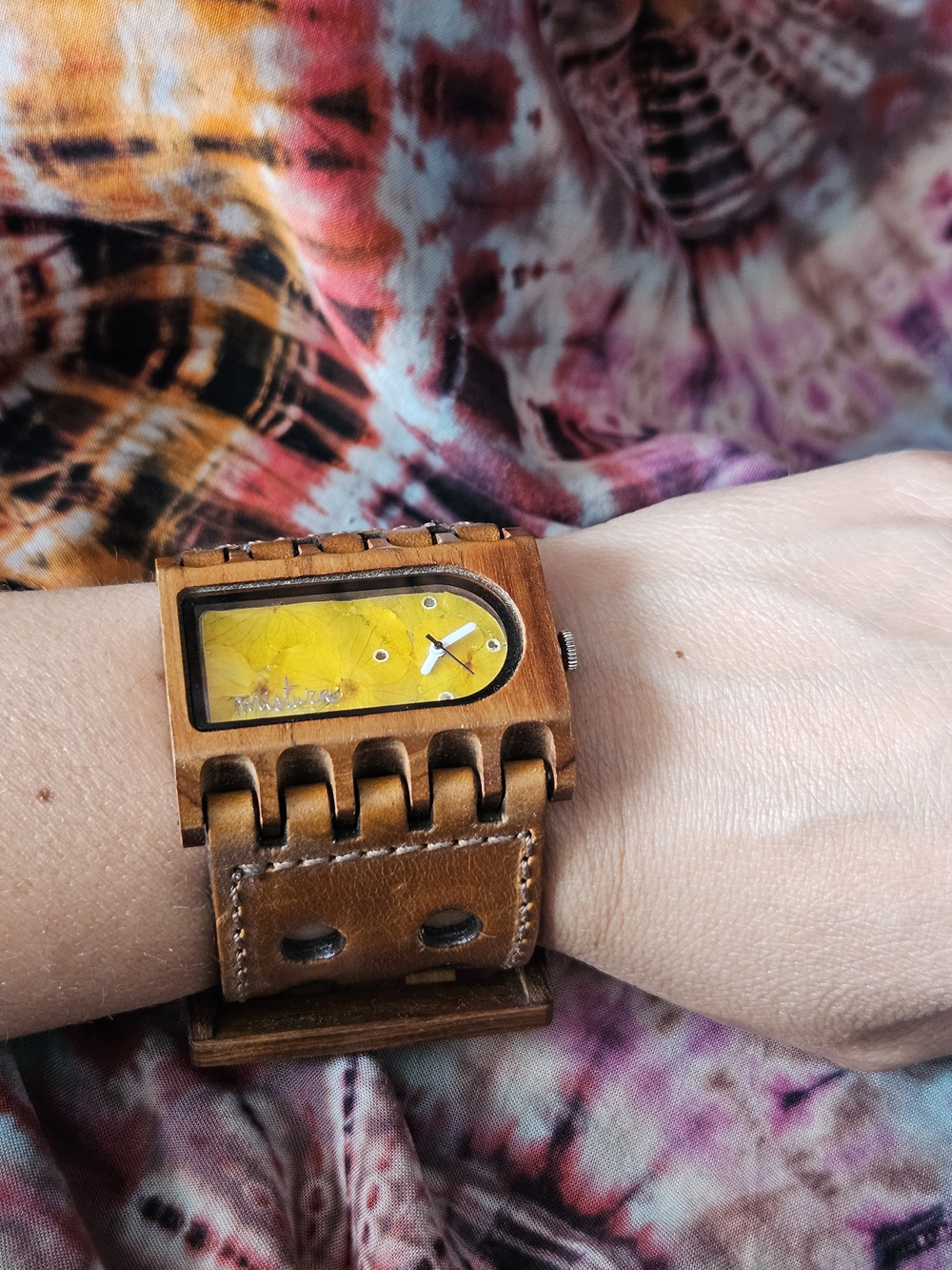Mistura Yellow Dial Leather Cuff Watch - Picture 6 of 7